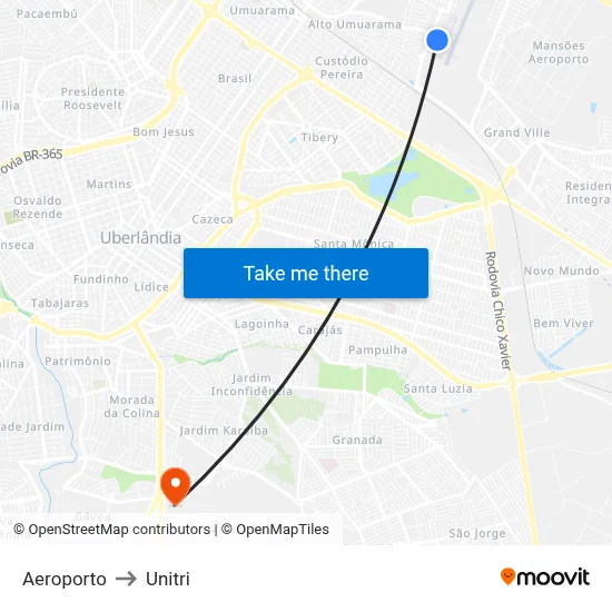 Aeroporto to Unitri map