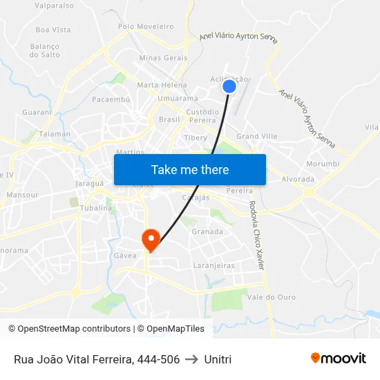 Rua João Vital Ferreira, 444-506 to Unitri map