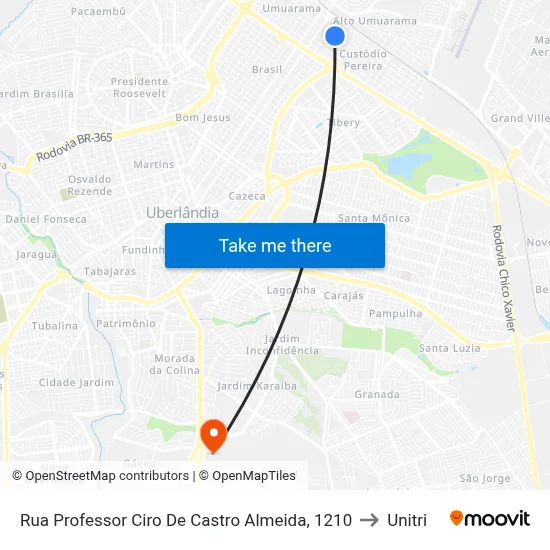 Rua Professor Ciro De Castro Almeida, 1210 to Unitri map