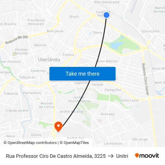 Rua Professor Ciro De Castro Almeida, 3225 to Unitri map