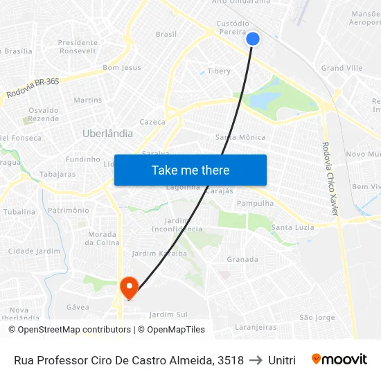 Rua Professor Ciro De Castro Almeida, 3518 to Unitri map