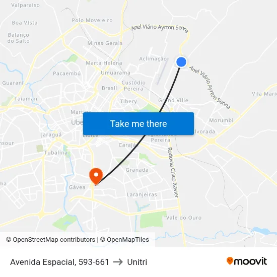 Avenida Espacial, 593-661 to Unitri map