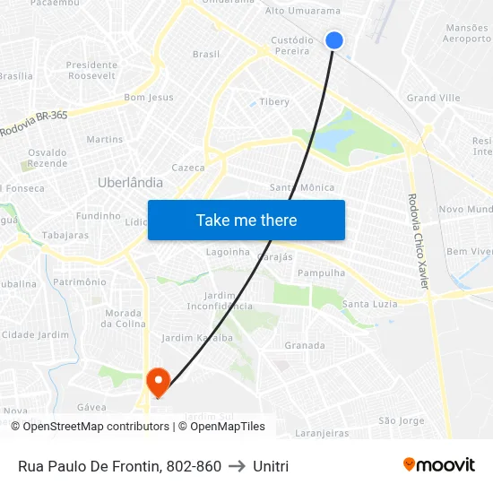 Rua Paulo De Frontin, 802-860 to Unitri map