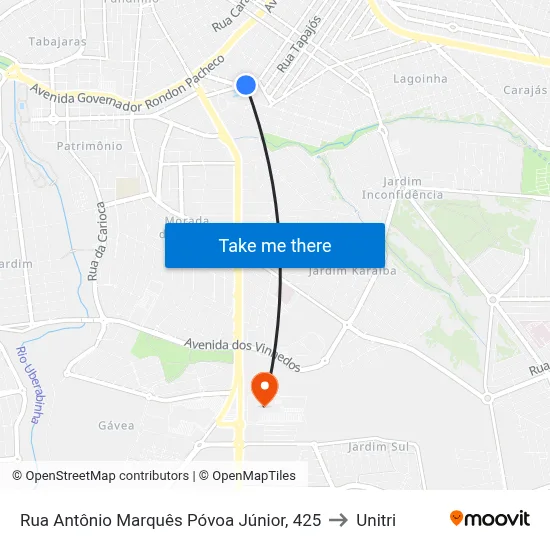 Rua Antônio Marquês Póvoa Júnior, 425 to Unitri map