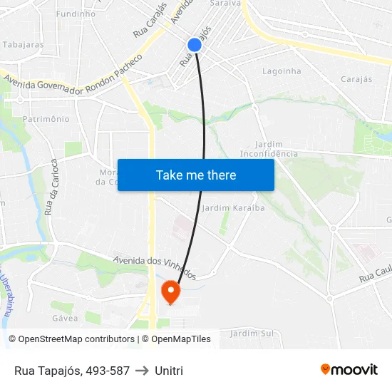 Rua Tapajós, 493-587 to Unitri map