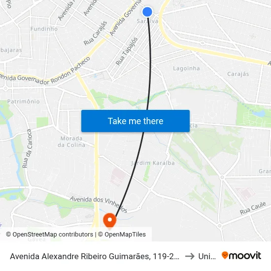 Avenida Alexandre Ribeiro Guimarães, 119-209 to Unitri map