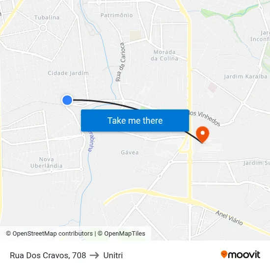 Rua Dos Cravos, 708 to Unitri map