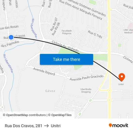 Rua Dos Cravos, 281 to Unitri map
