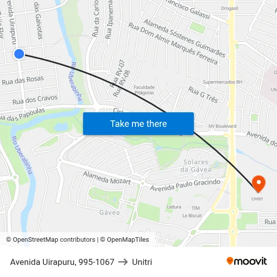 Avenida Uirapuru, 995-1067 to Unitri map