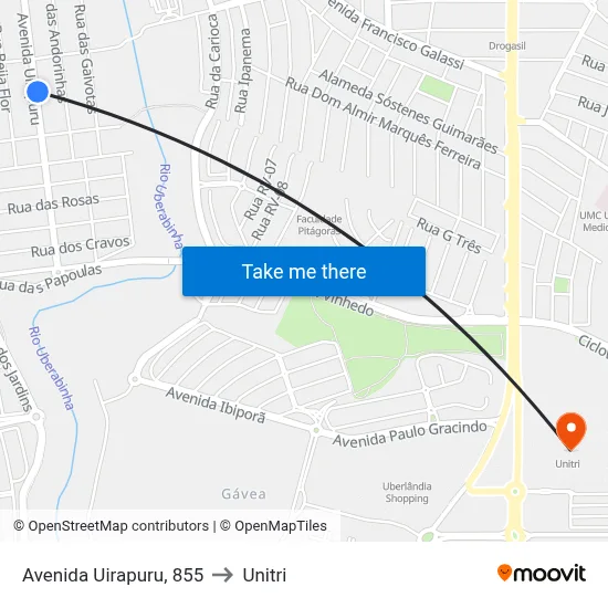 Avenida Uirapuru, 855 to Unitri map