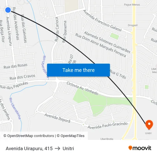 Avenida Uirapuru, 415 to Unitri map
