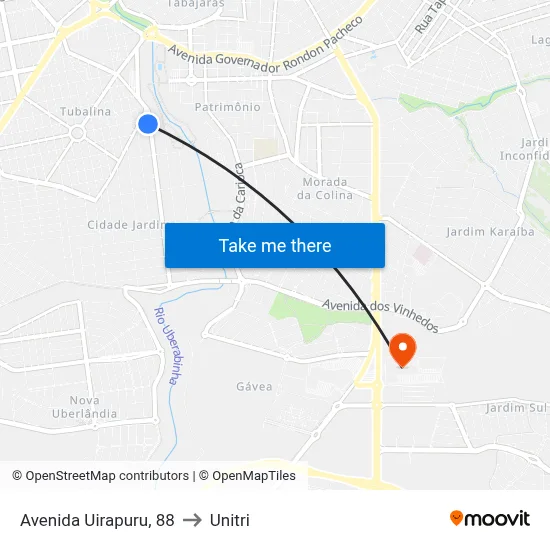 Avenida Uirapuru, 88 to Unitri map