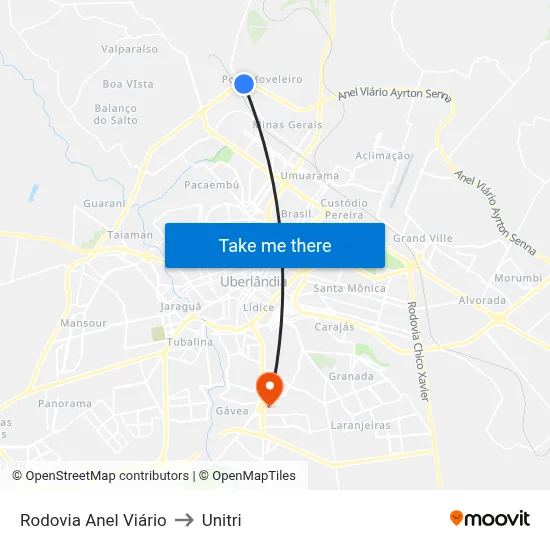 Rodovia Anel Viário to Unitri map