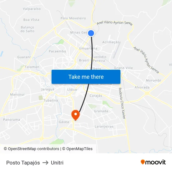 Posto Tapajós to Unitri map