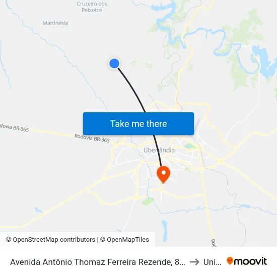 Avenida Antônio Thomaz Ferreira Rezende, 8659 to Unitri map