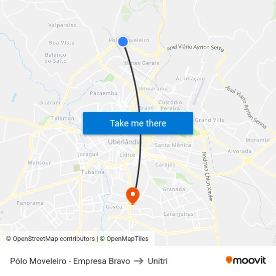 Pólo Moveleiro - Empresa Bravo to Unitri map