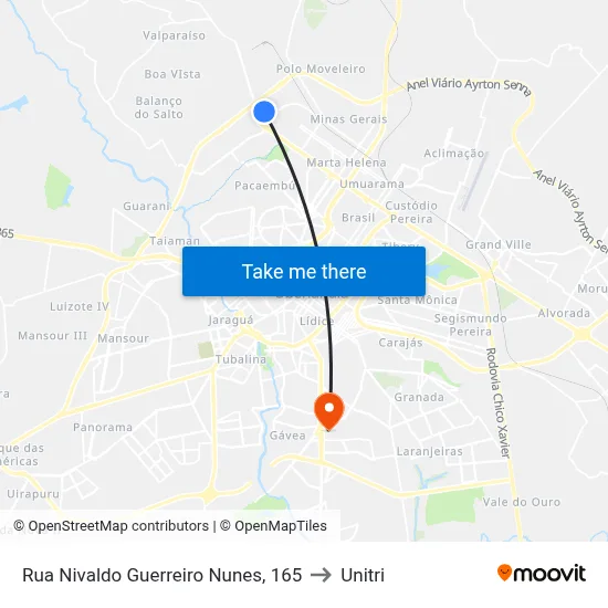 Rua Nivaldo Guerreiro Nunes, 165 to Unitri map