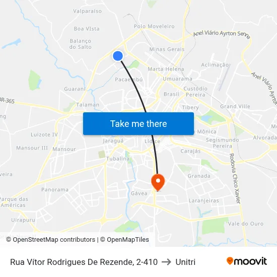Rua Vítor Rodrigues De Rezende, 2-410 to Unitri map