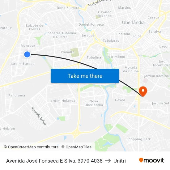 Avenida José Fonseca E Sílva, 3970-4038 to Unitri map