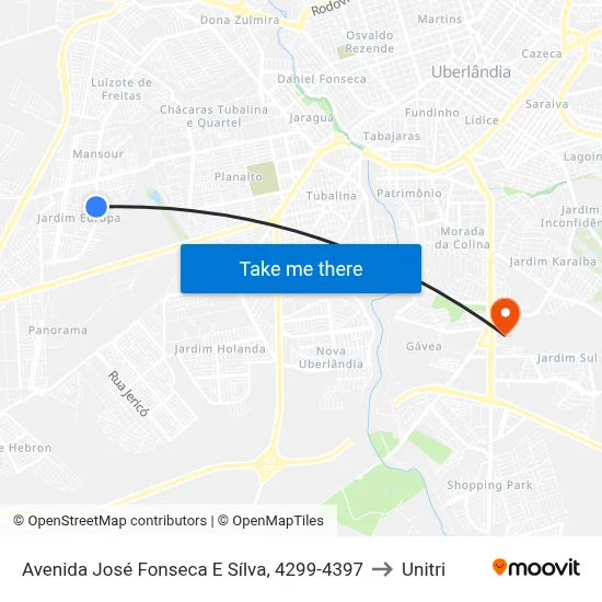 Avenida José Fonseca E Sílva, 4299-4397 to Unitri map