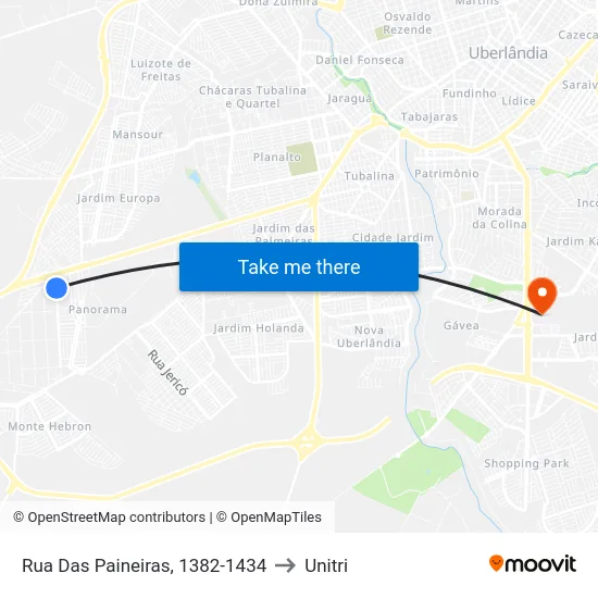 Rua Das Paineiras, 1382-1434 to Unitri map