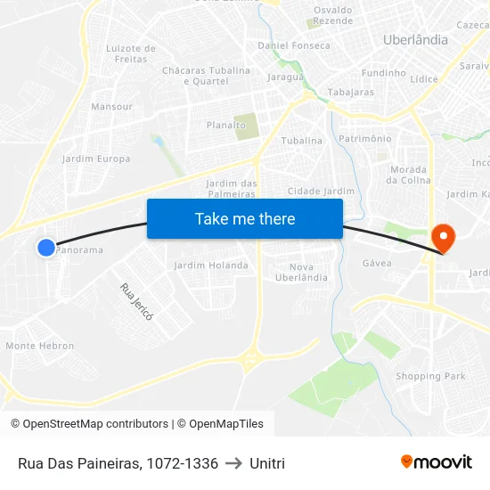 Rua Das Paineiras, 1072-1336 to Unitri map