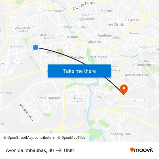 Avenida Imbaúbas, 30 to Unitri map