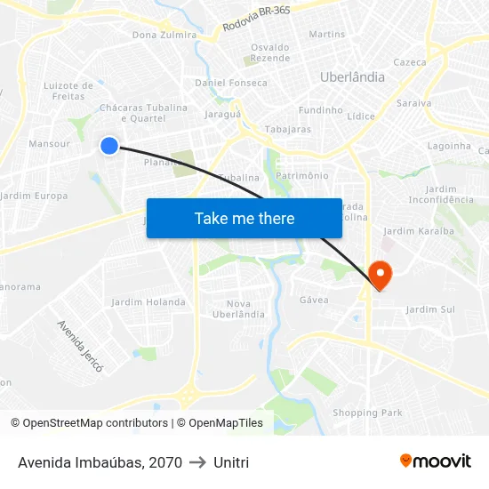Avenida Imbaúbas, 2070 to Unitri map