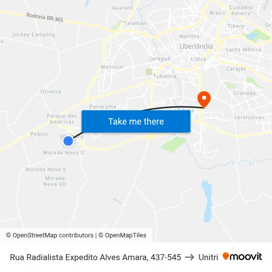 Rua Radialista Expedito Alves Amara, 437-545 to Unitri map