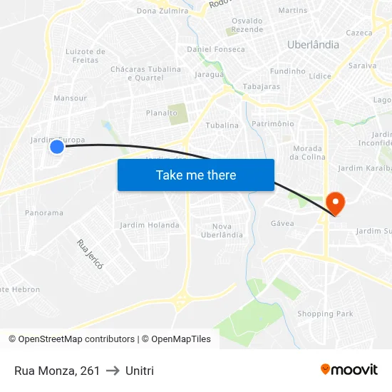 Rua Monza, 261 to Unitri map