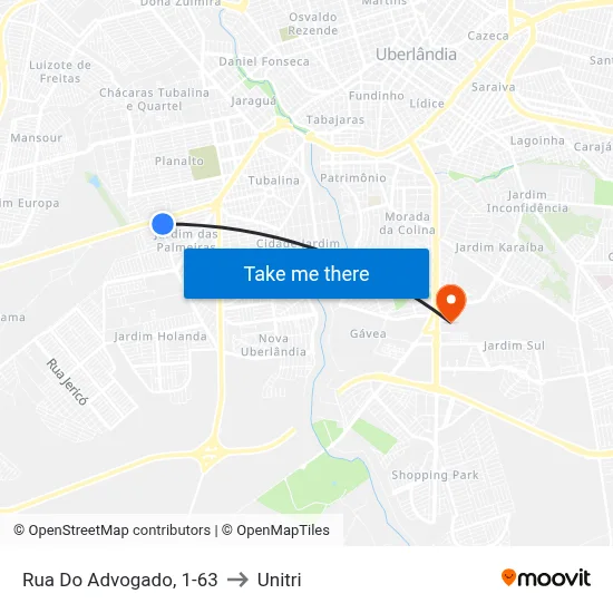 Rua Do Advogado, 1-63 to Unitri map