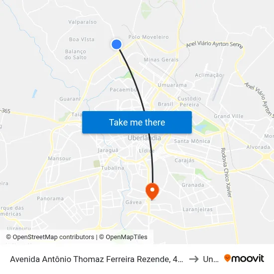 Avenida Antônio Thomaz Ferreira Rezende, 4026-4186 to Unitri map