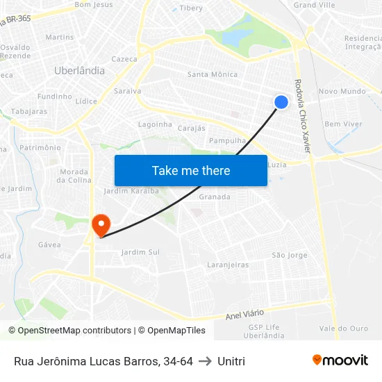 Rua Jerônima Lucas Barros, 34-64 to Unitri map