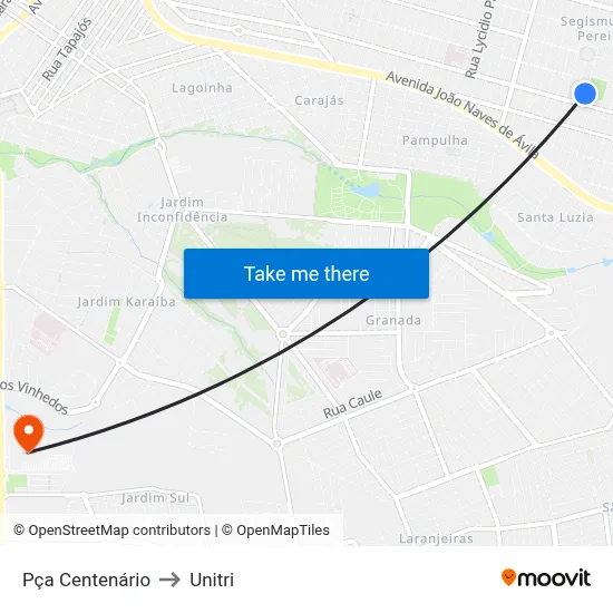 Pça Centenário to Unitri map