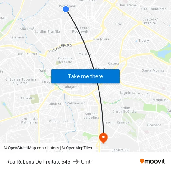 Rua Rubens De Freitas, 545 to Unitri map