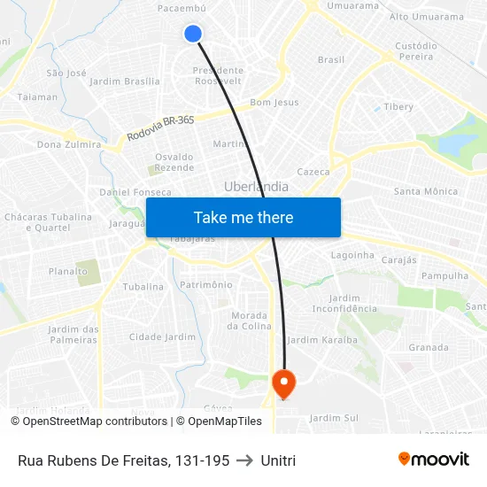 Rua Rubens De Freitas, 131-195 to Unitri map