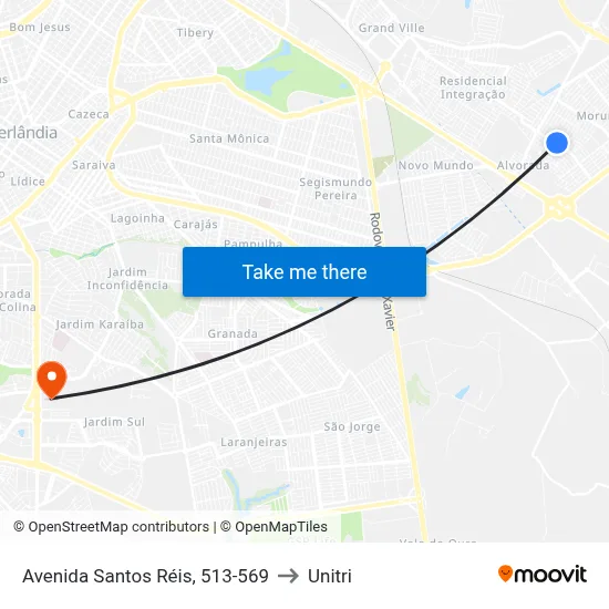 Avenida Santos Réis, 513-569 to Unitri map