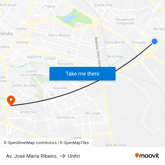 Av. José Maria Ribeiro, to Unitri map