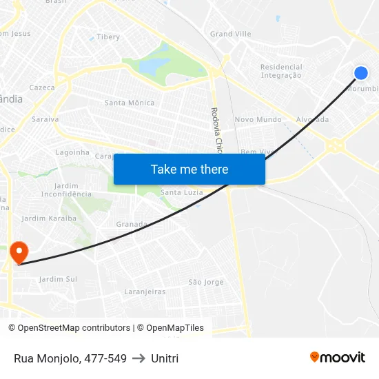 Rua Monjolo, 477-549 to Unitri map