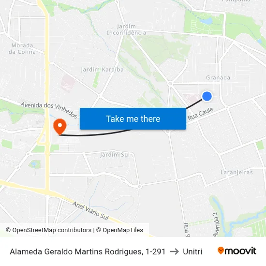 Alameda Geraldo Martins Rodrigues, 1-291 to Unitri map