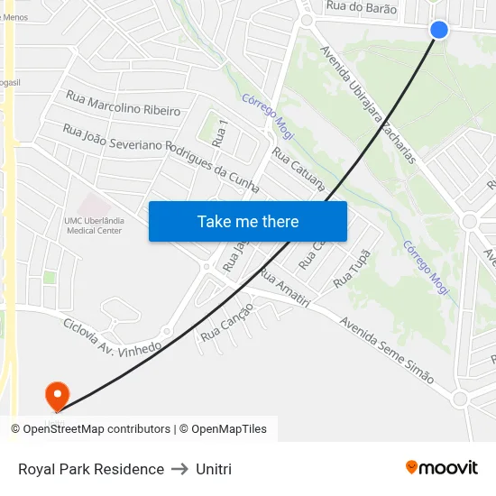 Royal Park Residence to Unitri map
