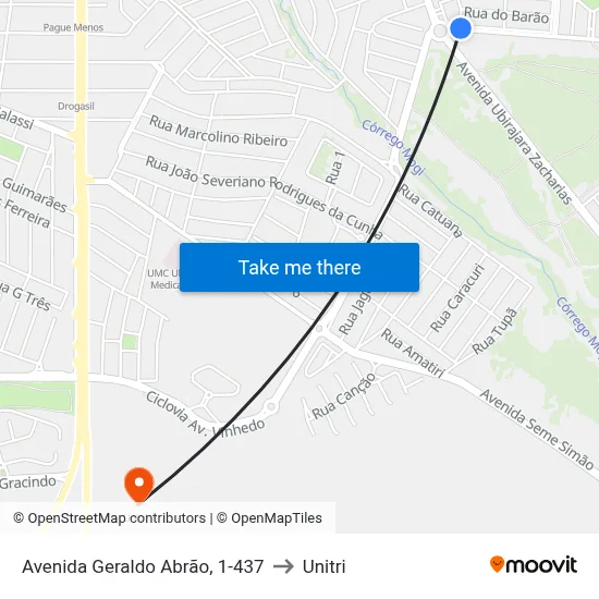 Avenida Geraldo Abrão, 1-437 to Unitri map