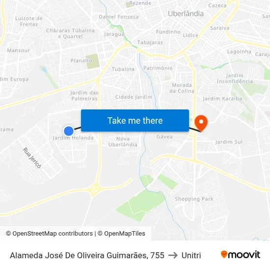 Alameda José De Oliveira Guimarães, 755 to Unitri map