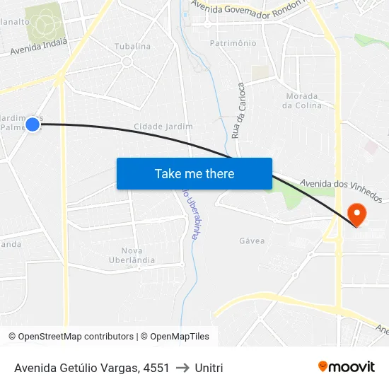 Avenida Getúlio Vargas, 4551 to Unitri map