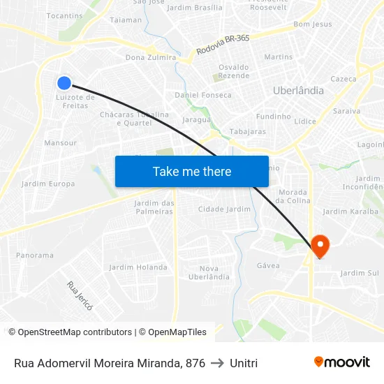Rua Adomervil Moreira Miranda, 876 to Unitri map