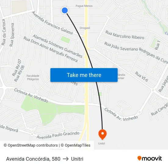 Avenida Concórdia, 580 to Unitri map