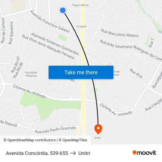 Avenida Concórdia, 539-655 to Unitri map