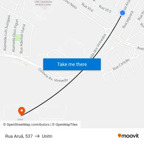 Rua Aruã, 537 to Unitri map