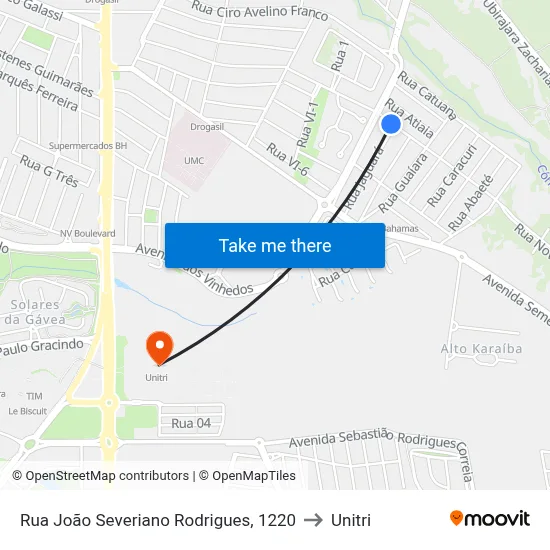 Rua João Severiano Rodrigues, 1220 to Unitri map