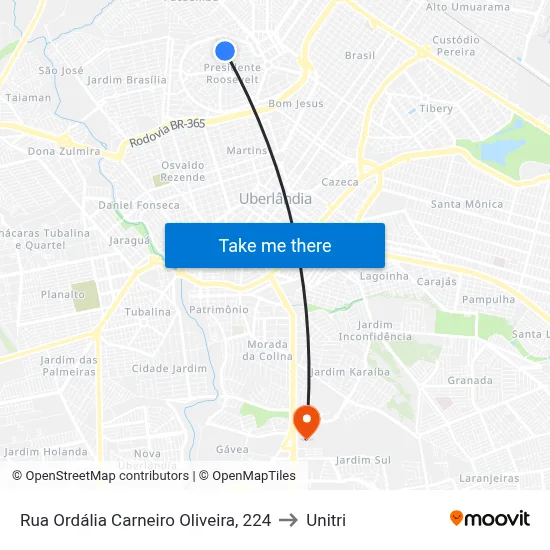 Rua Ordália Carneiro Oliveira, 224 to Unitri map